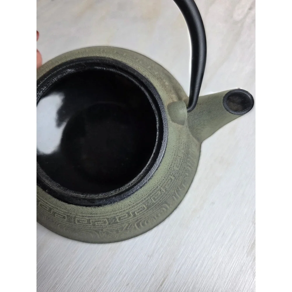 Sage Green Japanese Cast Iron Tetsubin Teapot with Infuser Boho Zen Classic 7in